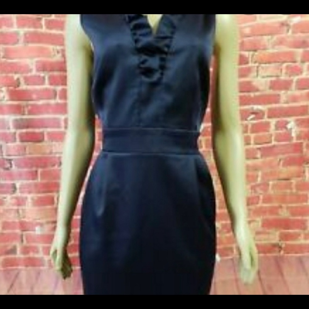 Women's Navy Blue Ruffle Collared Dress